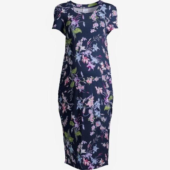 𝅺NWT Time and Tru Floral Midi Maternity Dress - Picture 3 of 7